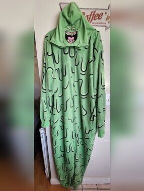 Ghostbusters Men's Slimer Hooded Union Suit Costume Pajama (2X/3X)